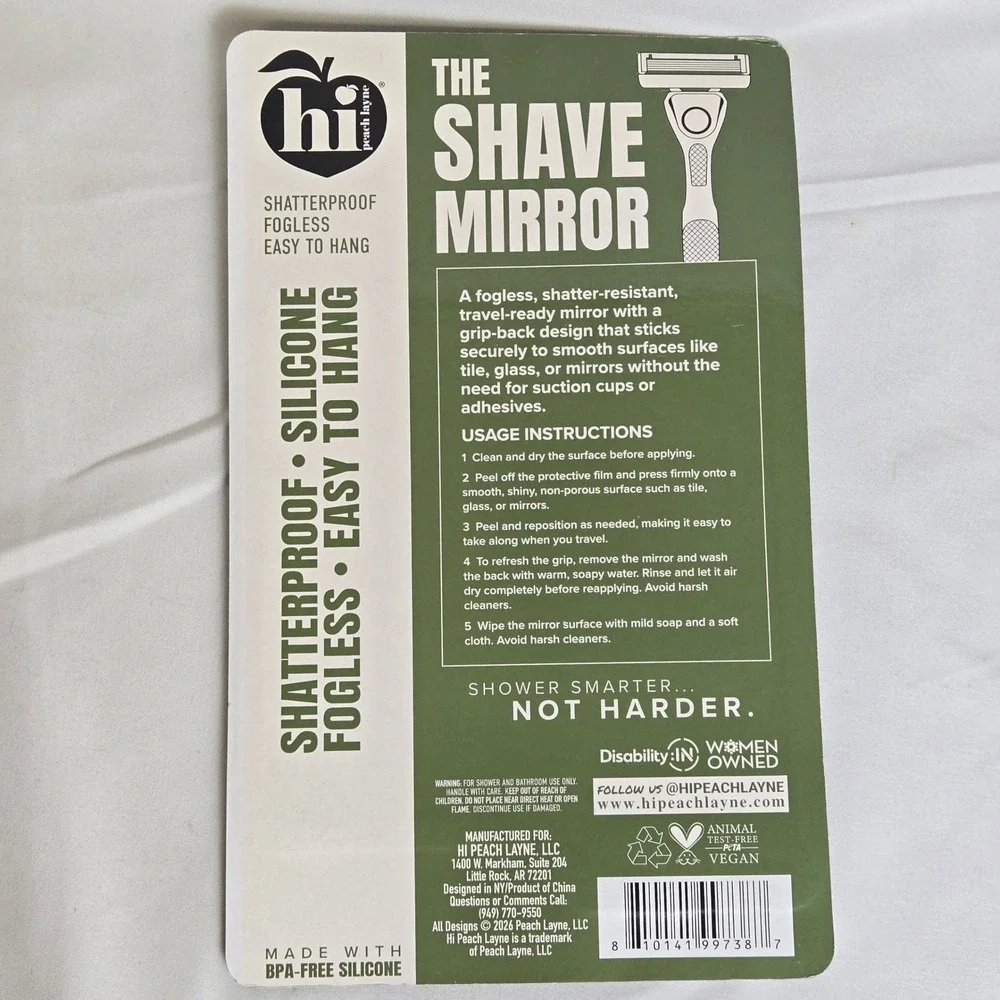 Hi Peach Layne Shave Mirror Black Shatterproof Fogless Easy To Hang New